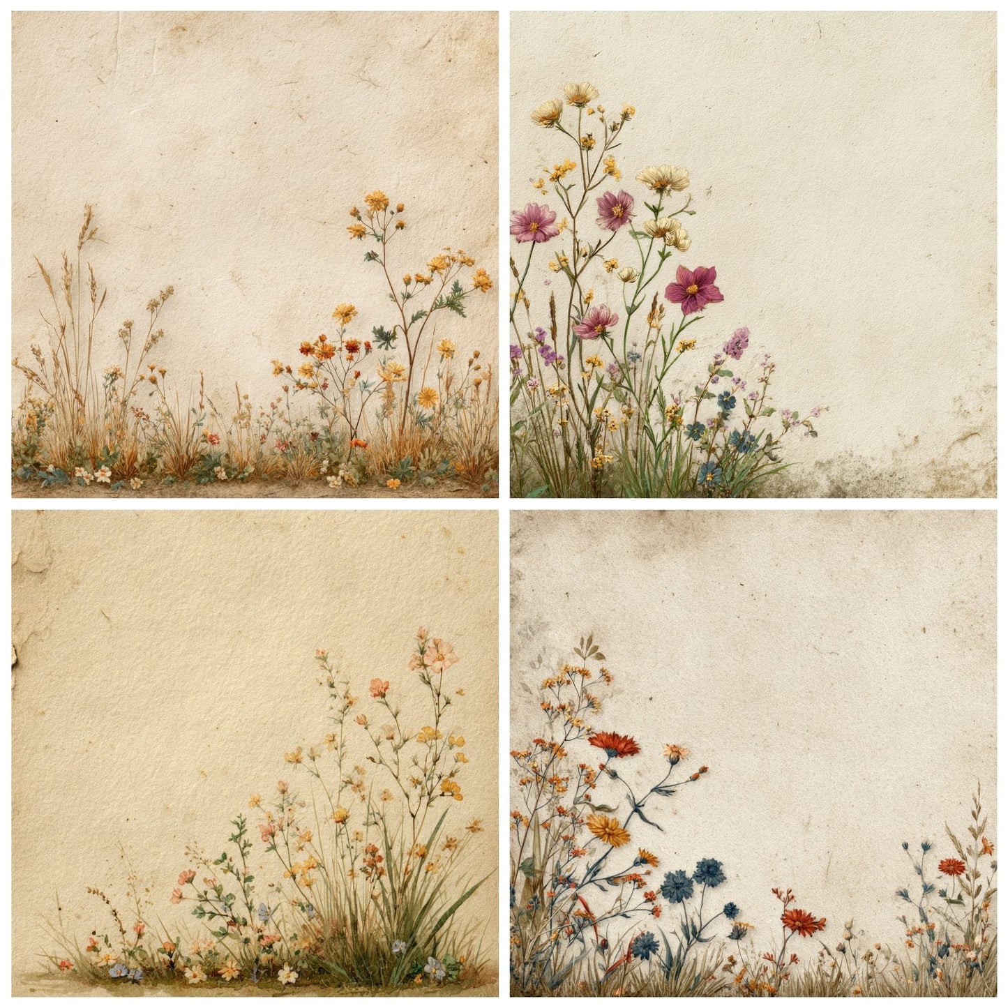 Cream Wildflower Base Background Digital Paper Pack (DDD000066)