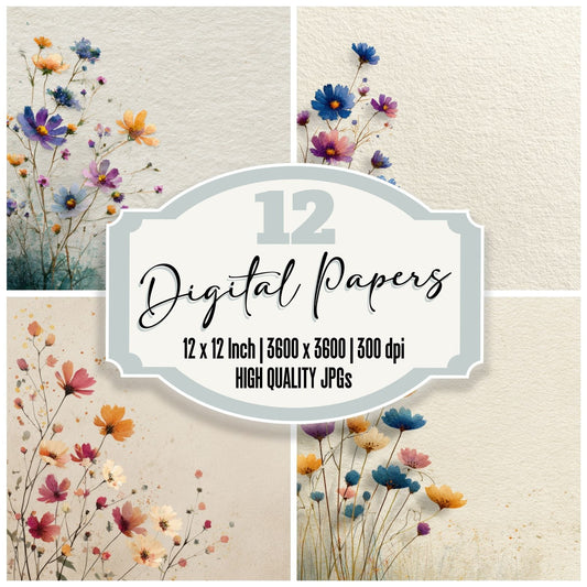 Cream Wildflower Sweep Background Digital Paper Pack (DDD000067)