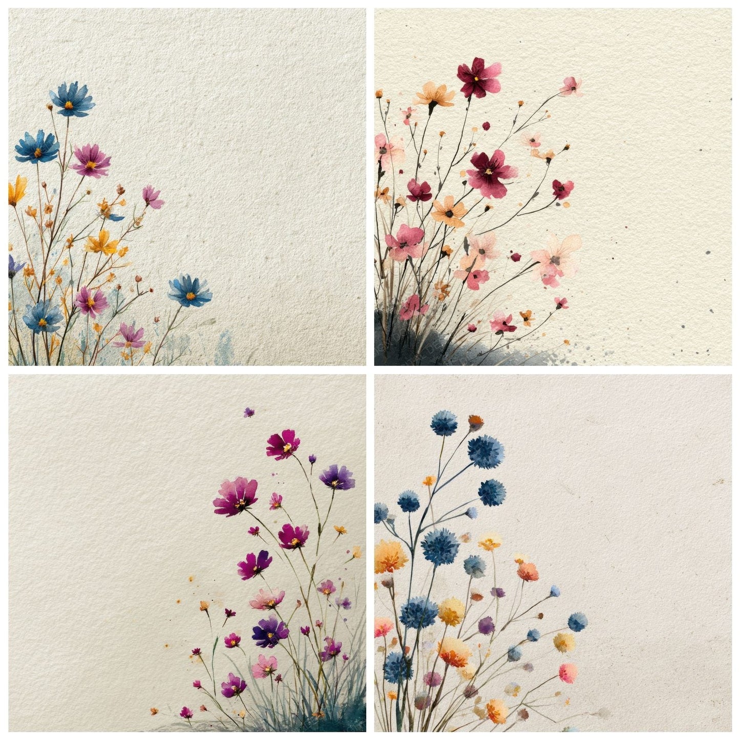 Cream Wildflower Sweep Background Digital Paper Pack (DDD000067)