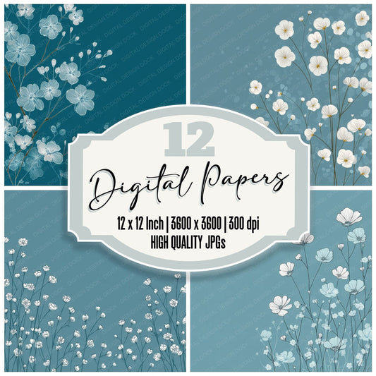 Duckegg Forgetmenot Outline Background Digital Paper Pack (DDD000068)
