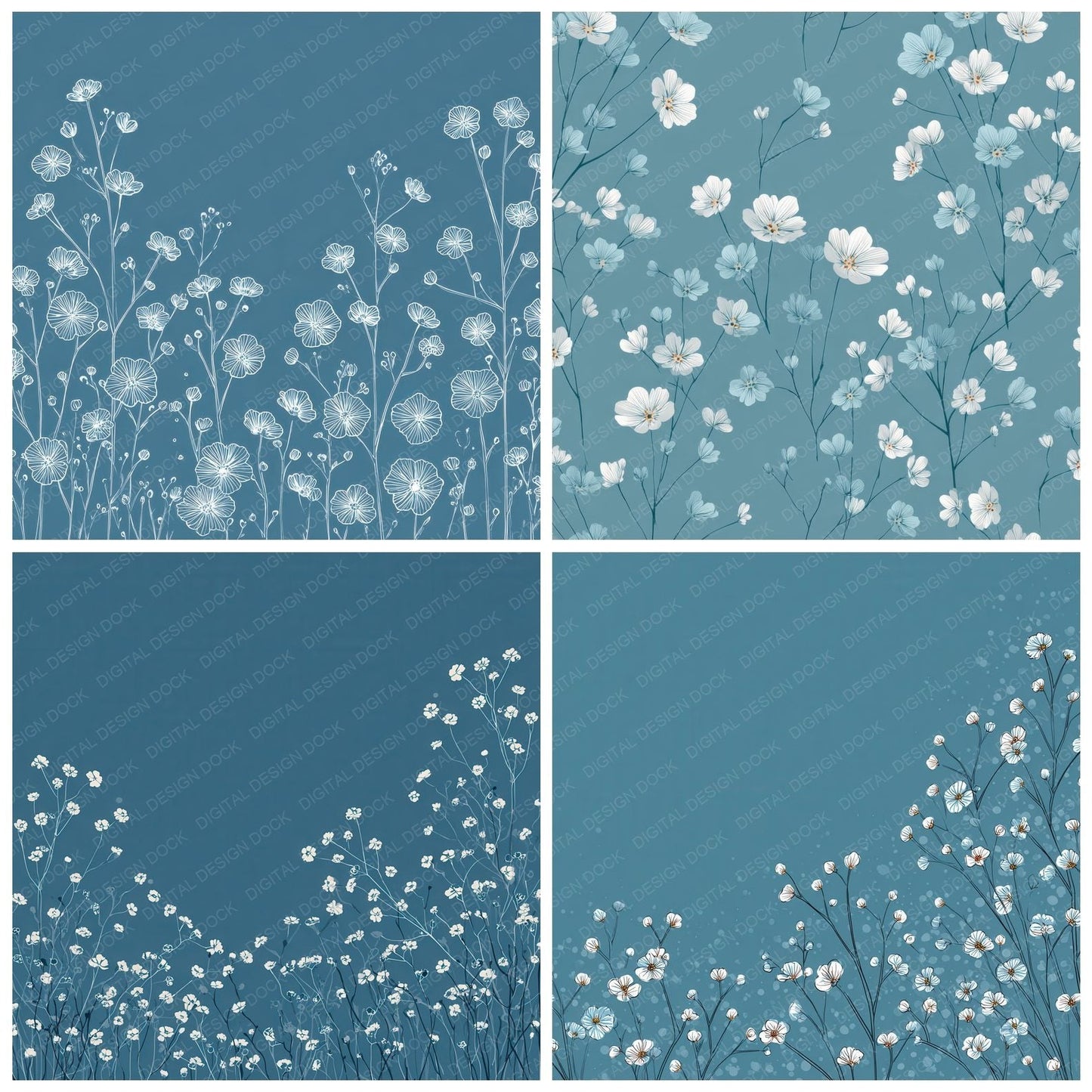 Duckegg Forgetmenot Outline Background Digital Paper Pack (DDD000068)