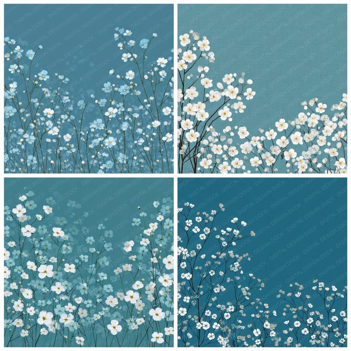 Duckegg Forgetmenot Outline Background Digital Paper Pack (DDD000068)