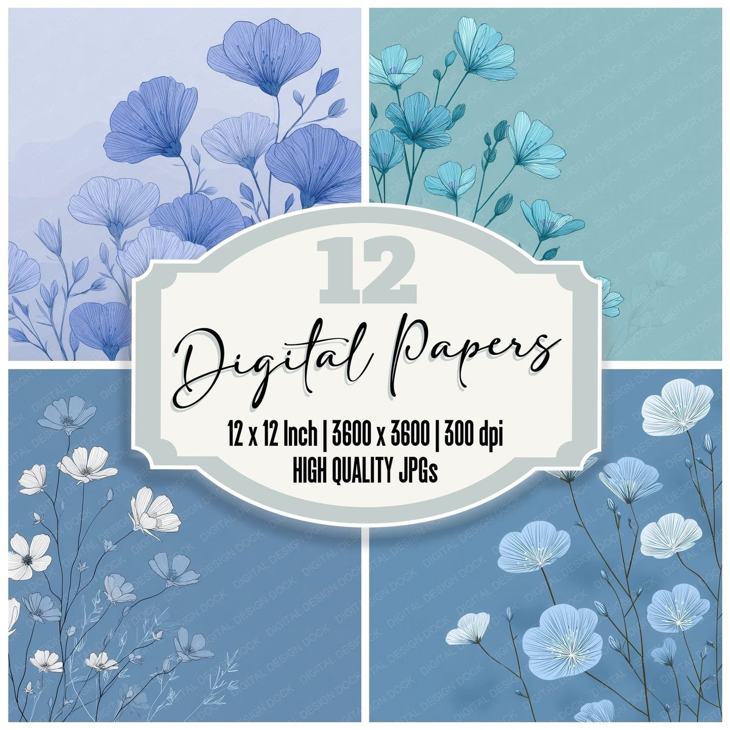 Glacier Flax Outline Background Digital Paper Pack (DDD000069)