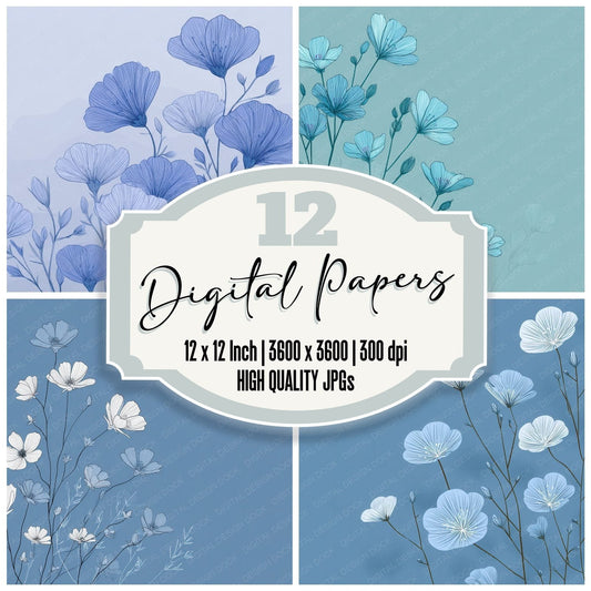 Glacier Flax Outline Background Digital Paper Pack (DDD000069)