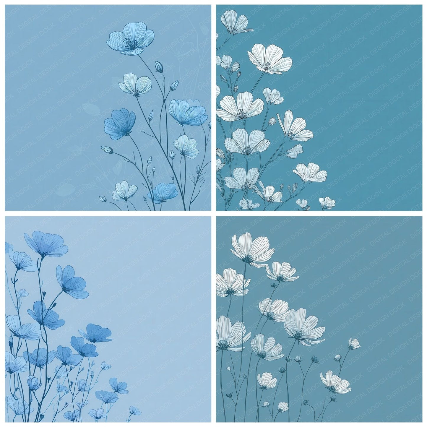 Glacier Flax Outline Background Digital Paper Pack (DDD000069)