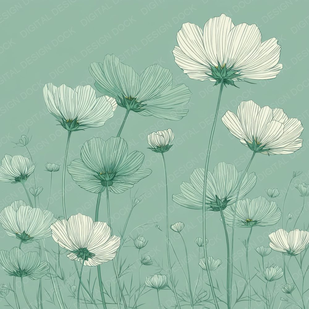 Green Layered Daisy Outline Background Digital Paper Pack (DDD000070)