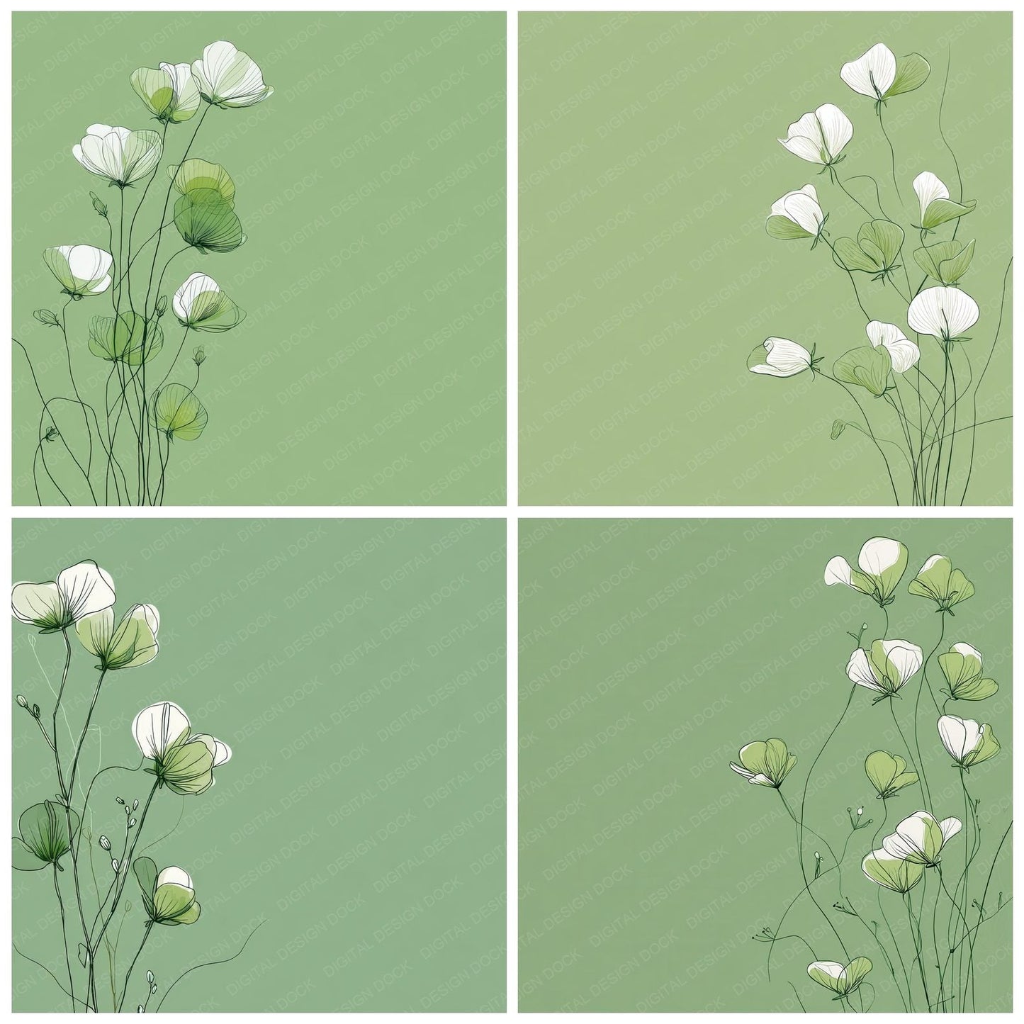 Green Sweetpea Sketch Background Digital Paper Pack (DDD000071)