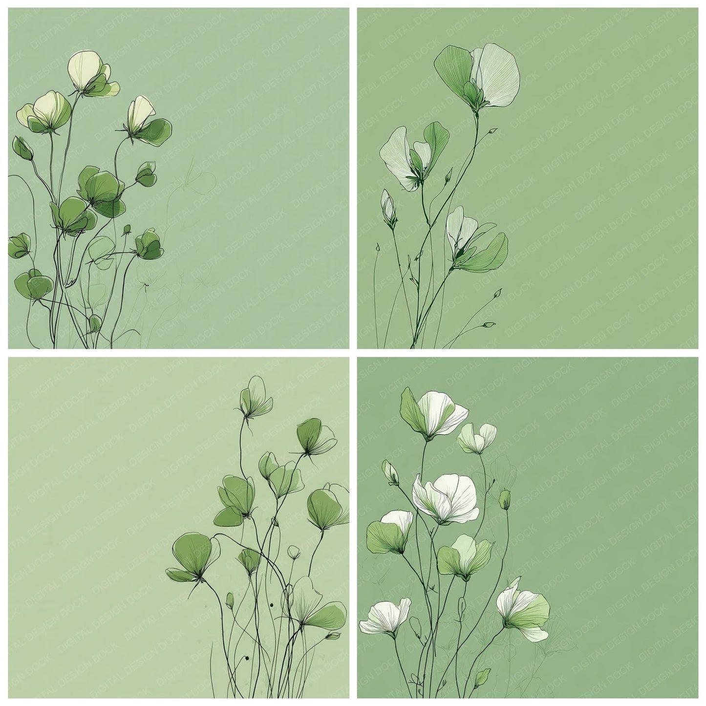 Green Sweetpea Sketch Background Digital Paper Pack (DDD000071)