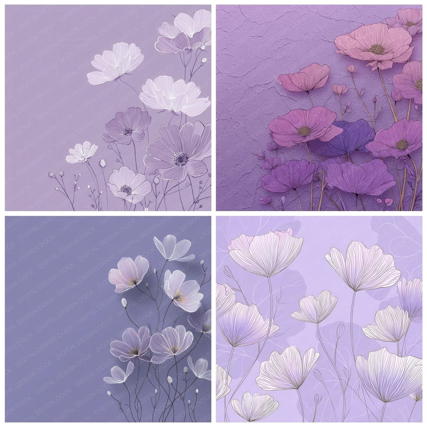 Lilac Anemone Outline Background Digital Paper Pack (DDD000072)