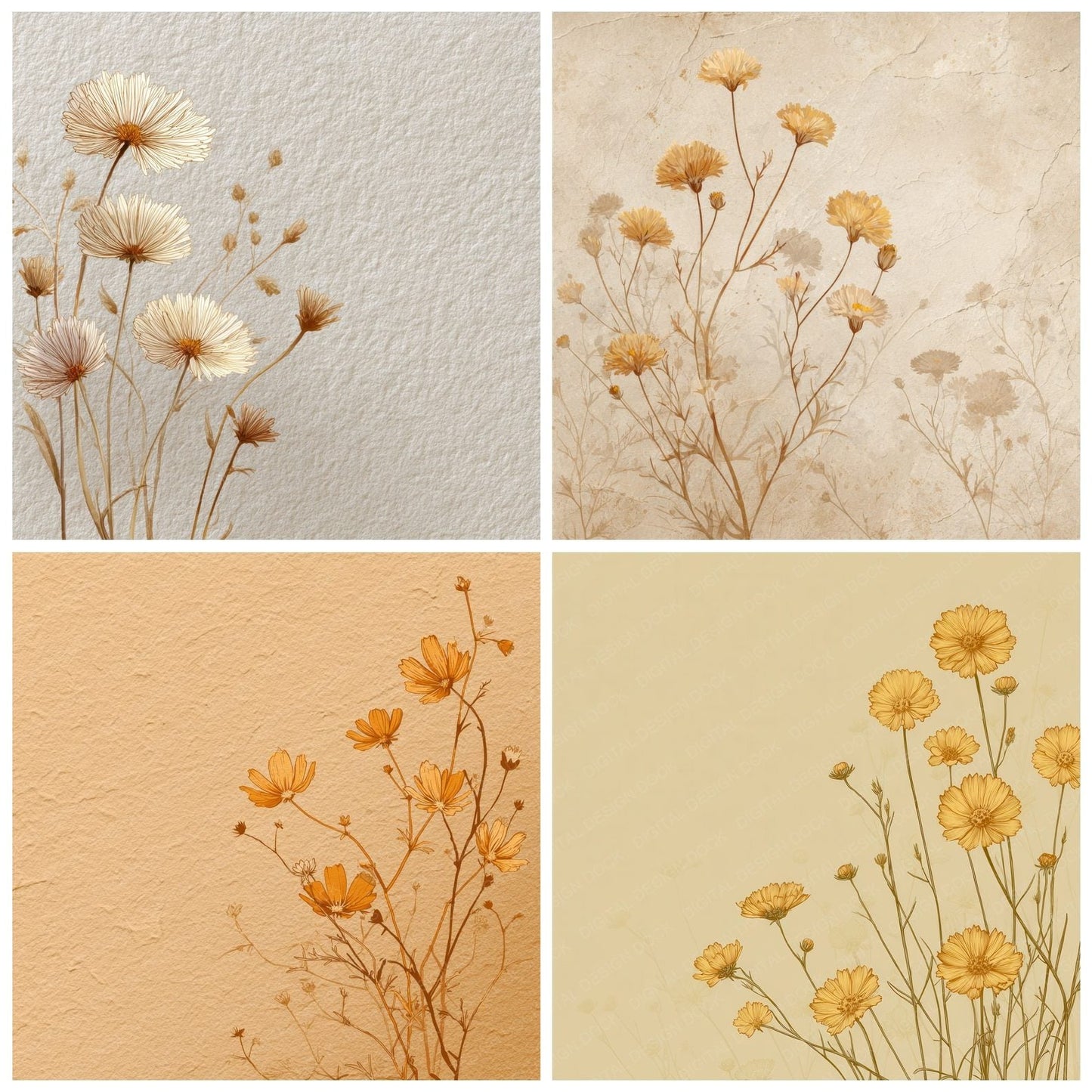 Oat Marigold Outline Background Digital Paper Pack (DDD000074)