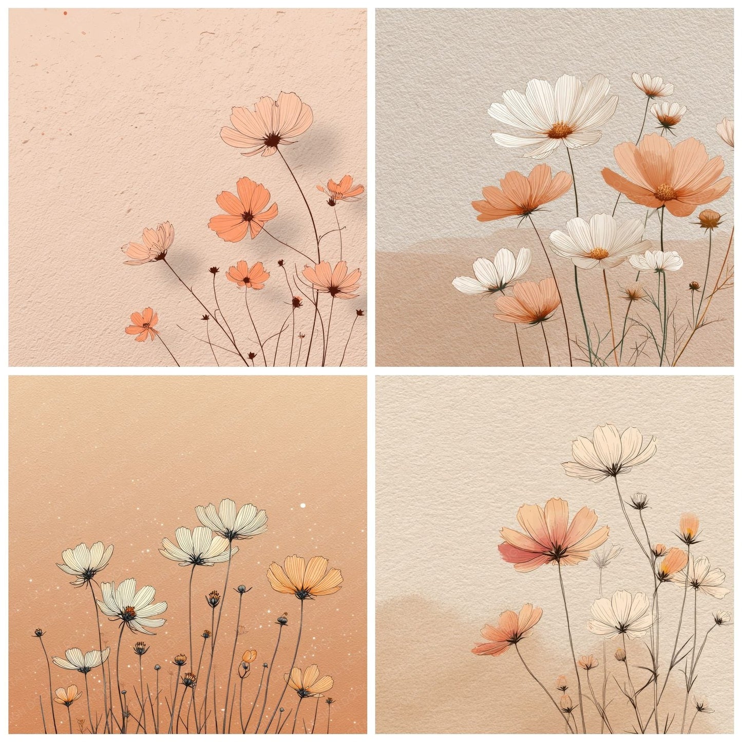Peach Cosmos Outline Background Digital Paper Pack (DDD000075)