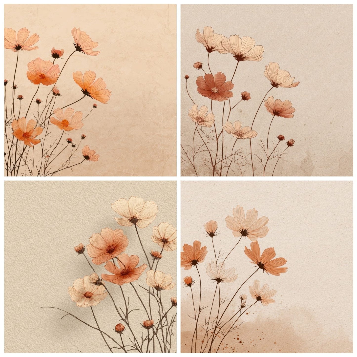 Peach Cosmos Outline Background Digital Paper Pack (DDD000075)