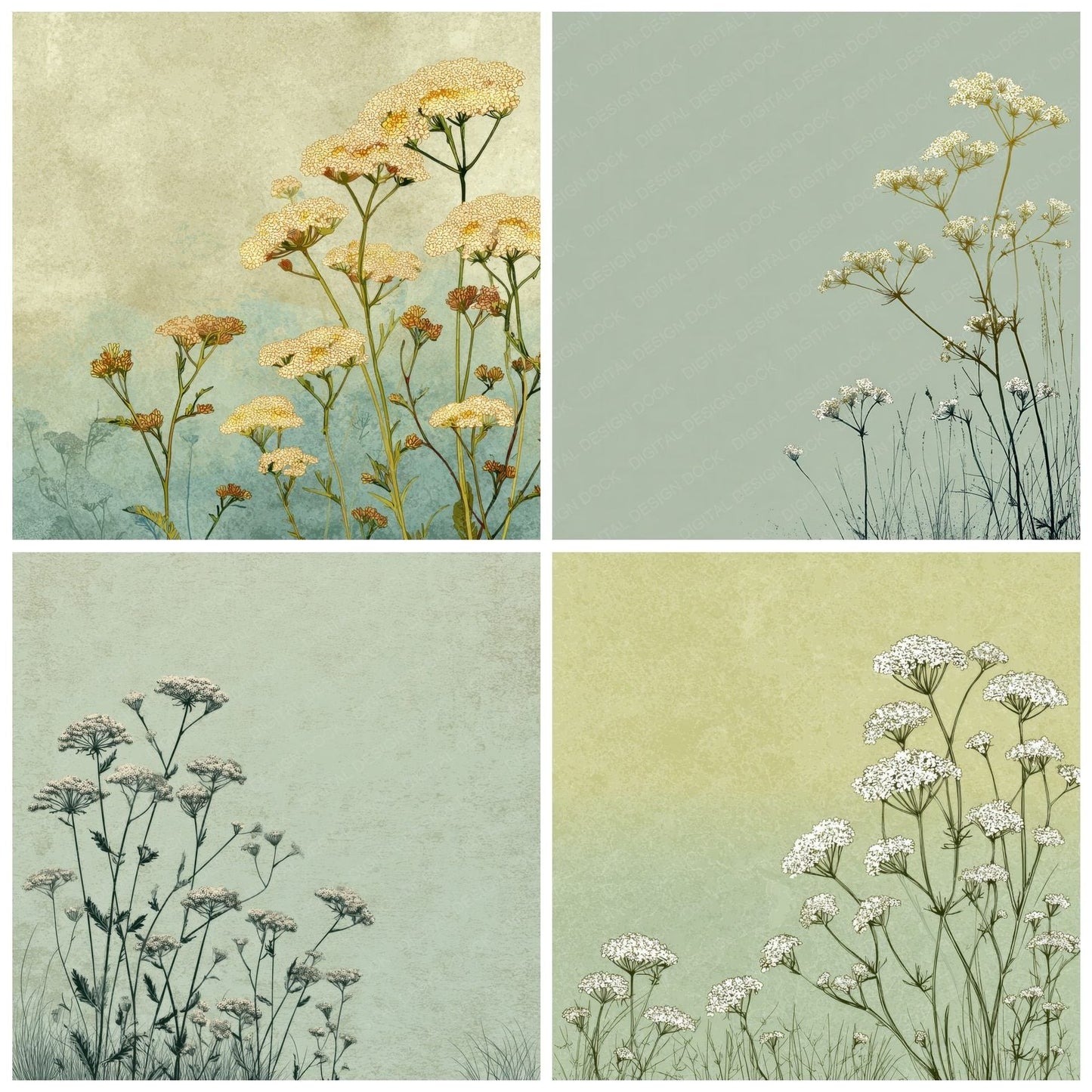 Pistachio Yarrow Outline Background Digital Paper Pack (DDD000077)