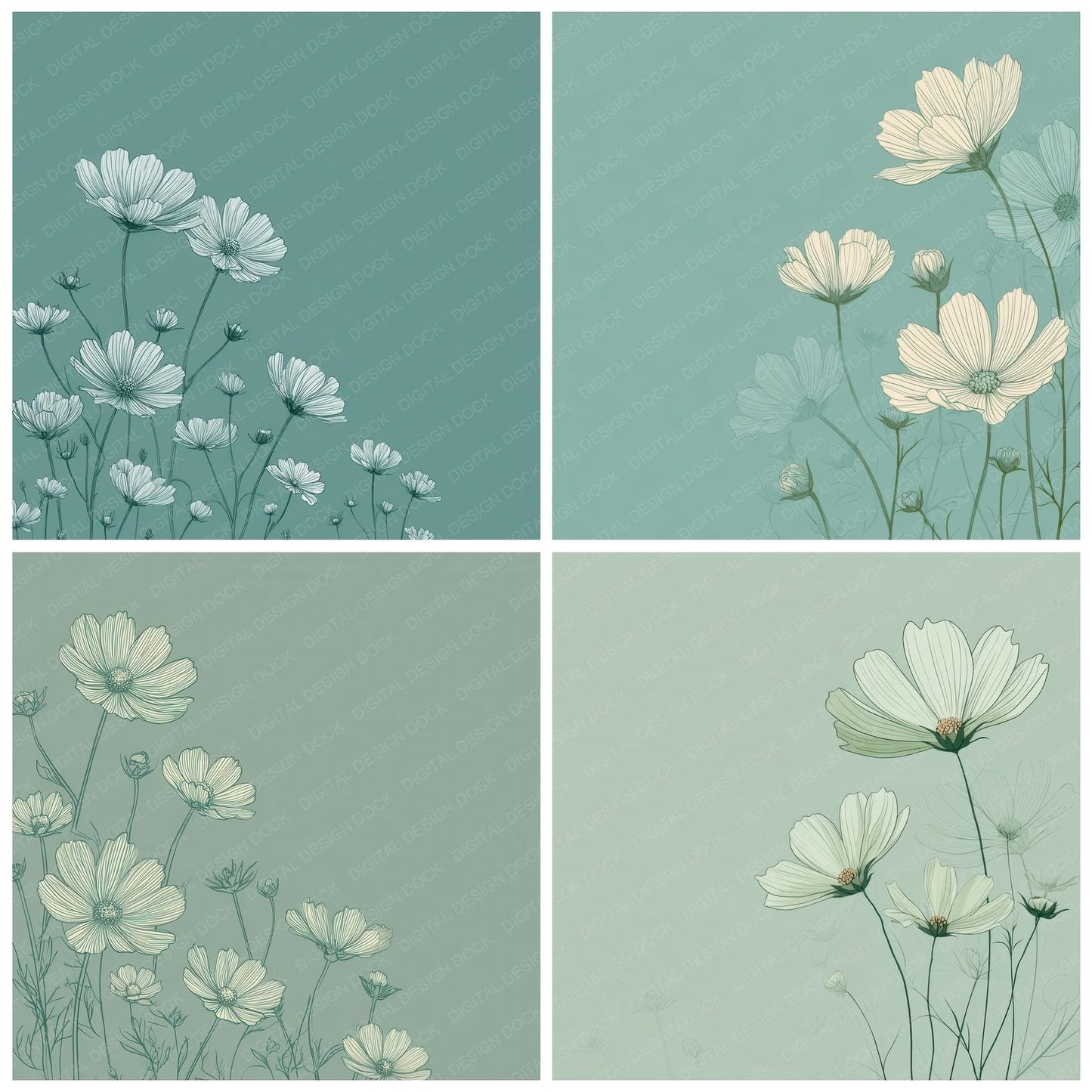 Seafoam Daisy Outline Background Digital Paper Pack (DDD000078)
