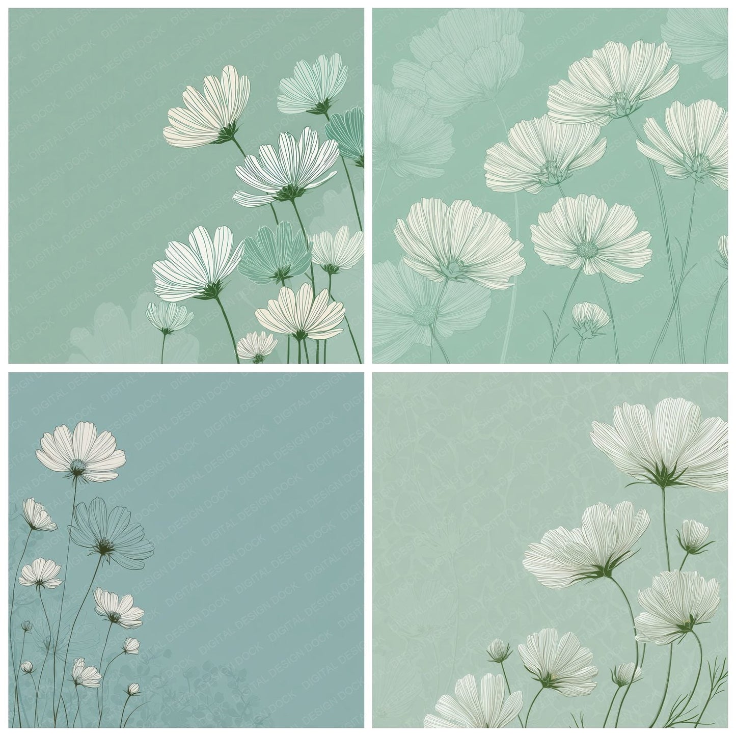 Seafoam Daisy Outline Background Digital Paper Pack (DDD000078)