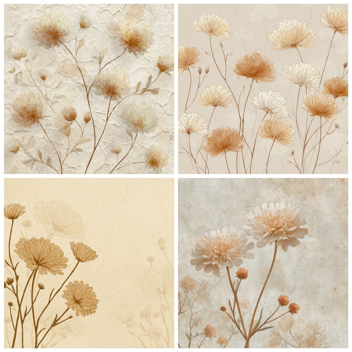 Shell Scabiosa Outline Background Digital Paper Pack (DDD000079)