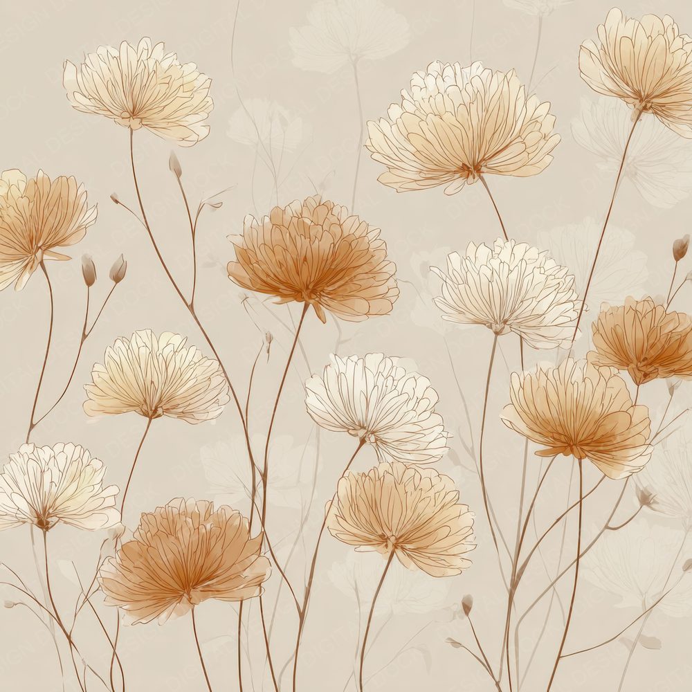 Shell Scabiosa Outline Background Digital Paper Pack (DDD000079)