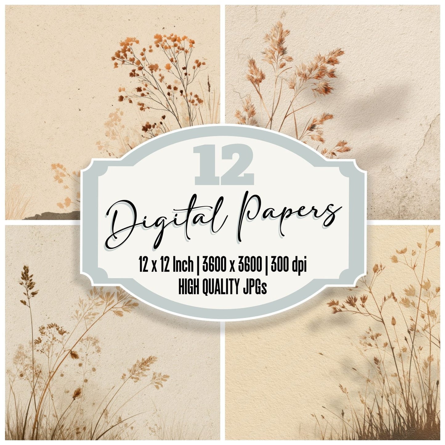 Vanilla Seedhead Outline Background Digital Paper Pack (DDD000080)