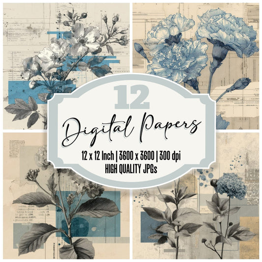 Blue Archive Floral Collage Background Digital Paper Pack (DDD000082)