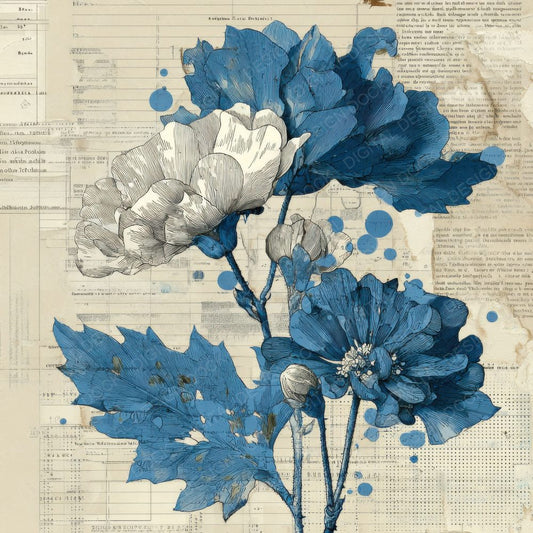 Blue Archive Floral Collage Background Digital Paper Pack (DDD000082)