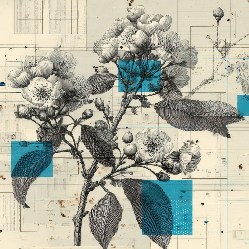 Blue Archive Floral Collage Background Digital Paper Pack (DDD000082)