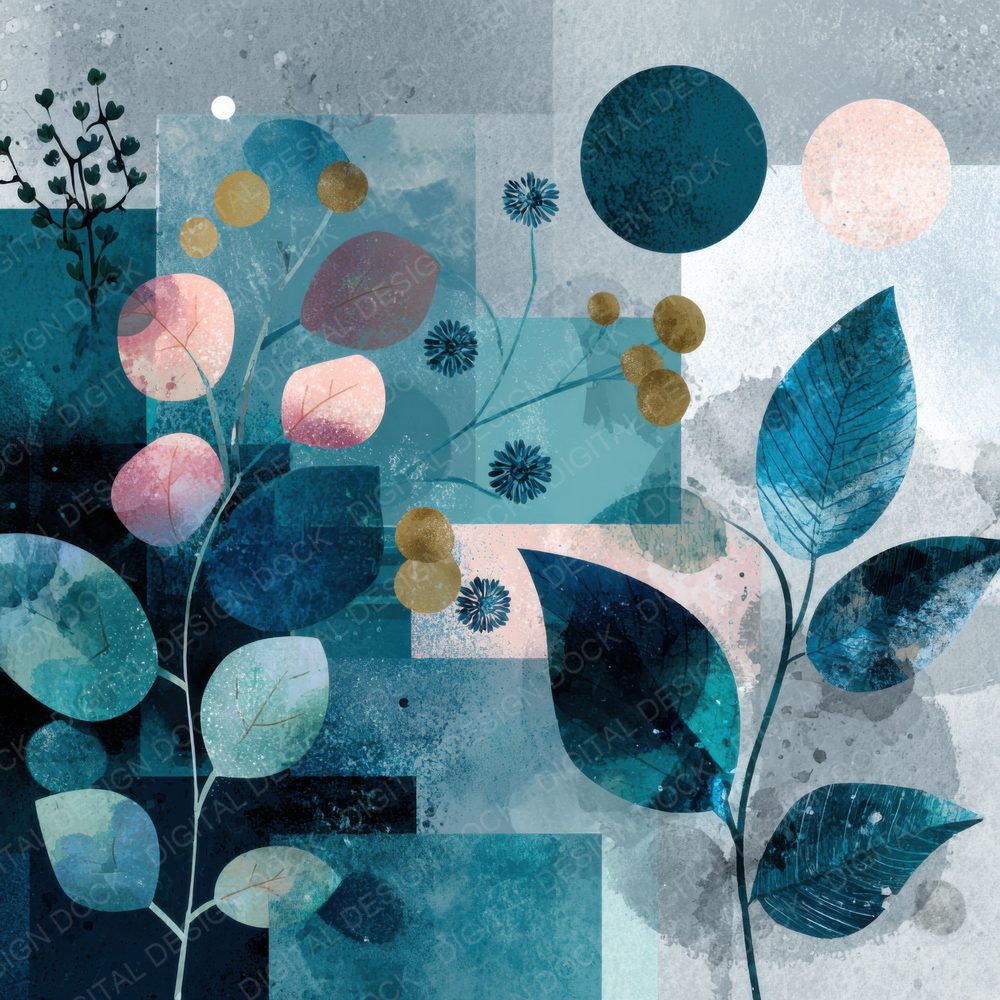 Blue Botanical Collage Background Digital Paper Pack (DDD000083)