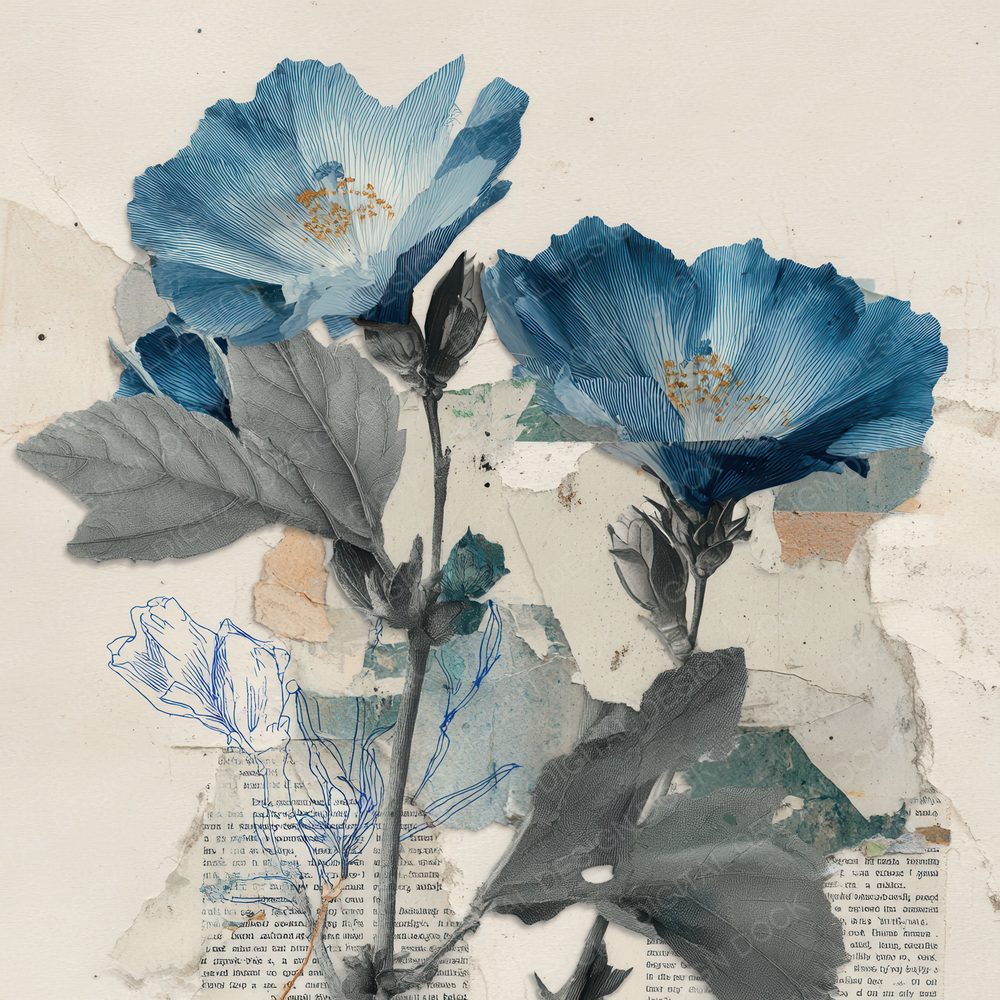 Blue Botanical Newsprint Background Digital Paper Pack (DDD000084)
