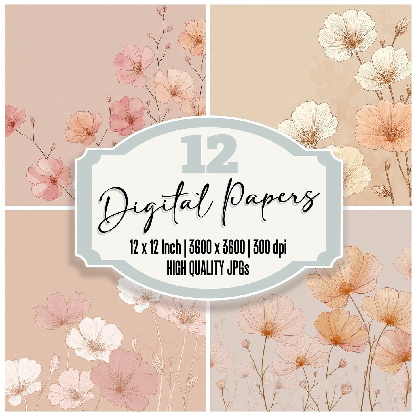 Blush Primrose Outline Background Digital Paper Pack (DDD000085)