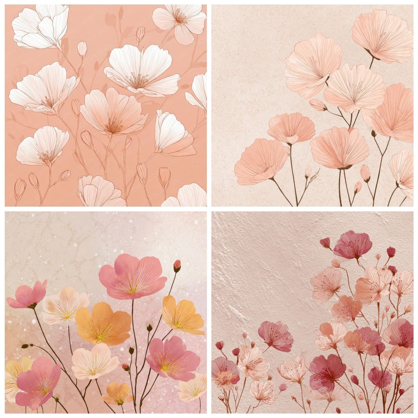 Blush Primrose Outline Background Digital Paper Pack (DDD000085)