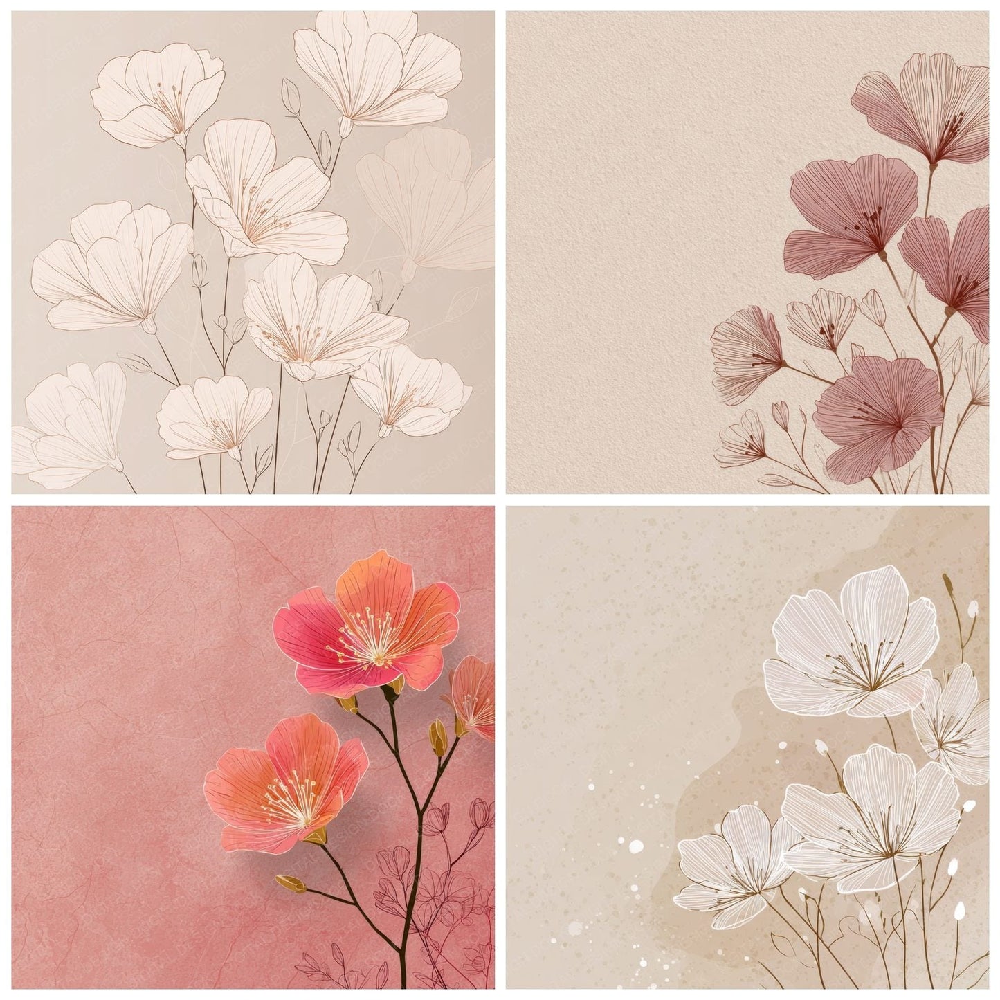 Blush Primrose Outline Background Digital Paper Pack (DDD000085)