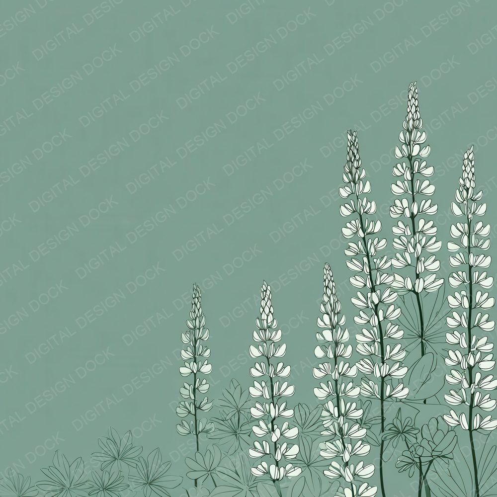 Celadon Lupine Outline Background Digital Paper Pack (DDD000086)
