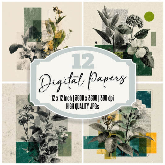 Green Floral Editorial Background Digital Paper Pack (DDD000090)