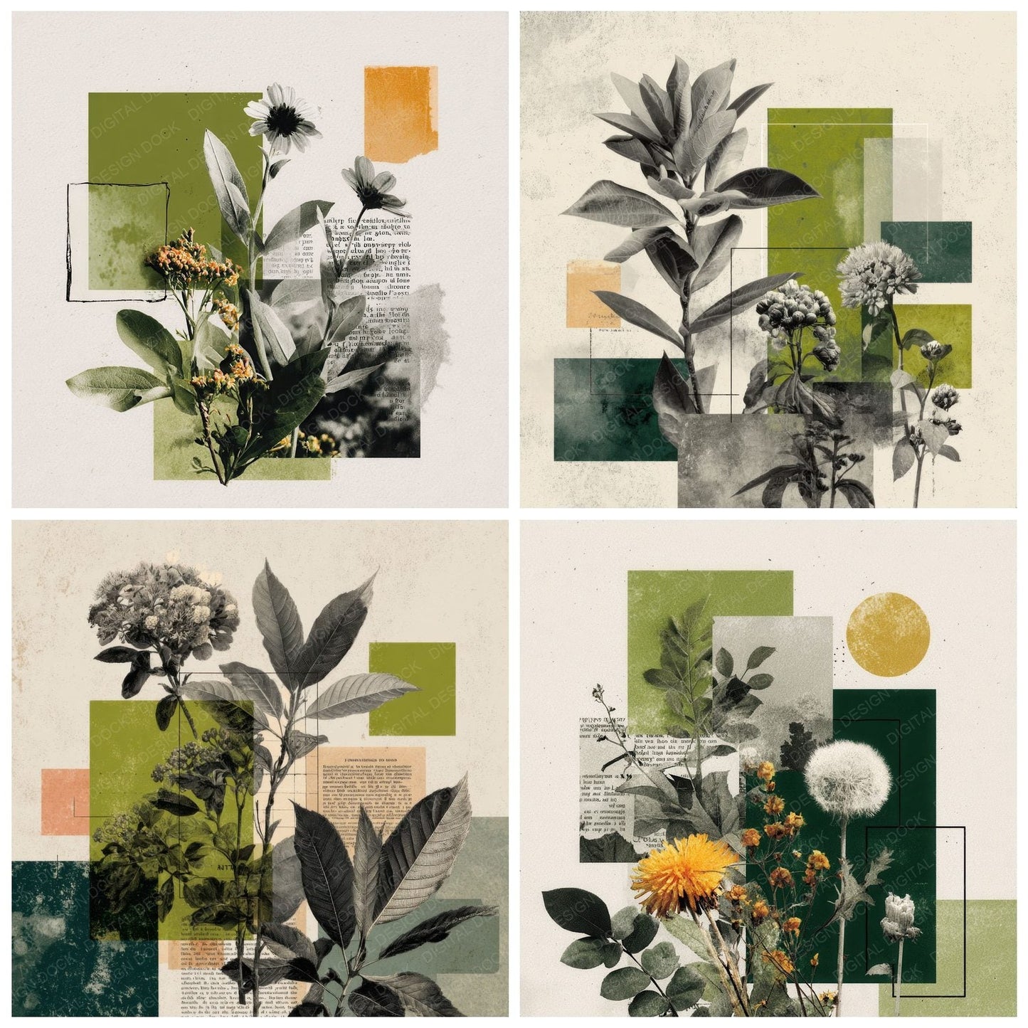 Green Floral Editorial Background Digital Paper Pack (DDD000090)