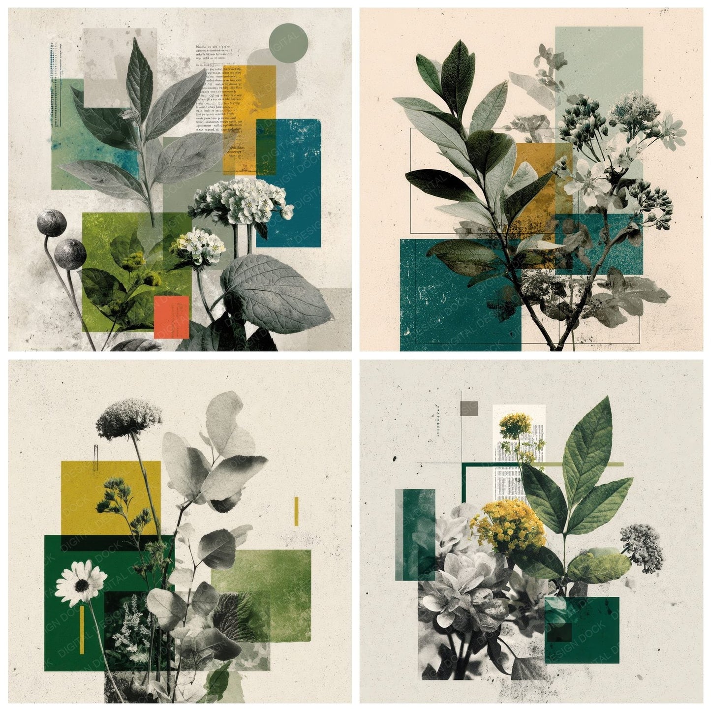 Green Floral Editorial Background Digital Paper Pack (DDD000090)