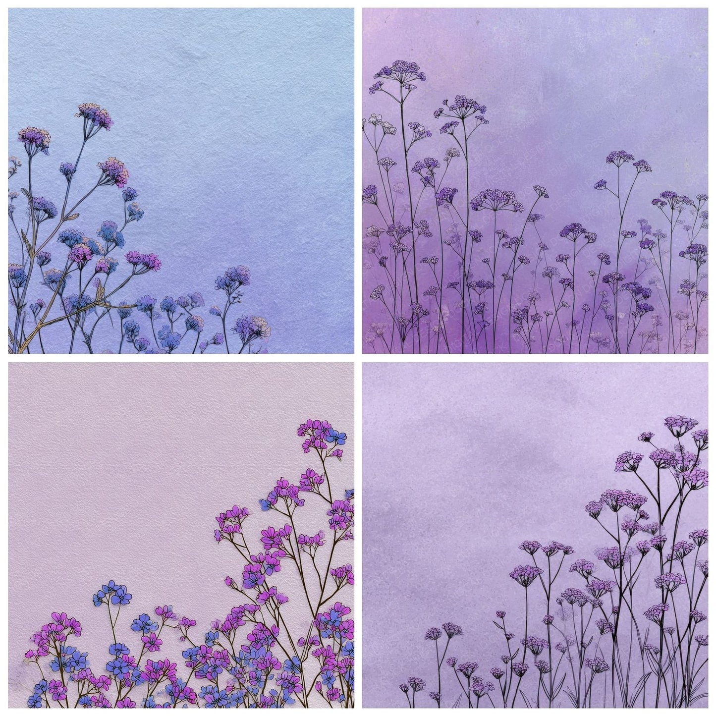 Lavender Verbena Outline Background Digital Paper Pack (DDD000092)