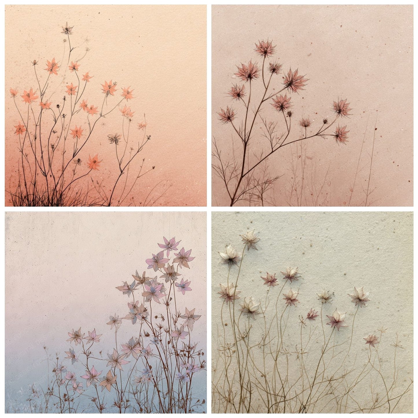Mist Rose Nigella Outline Background Digital Paper Pack (DDD000093)