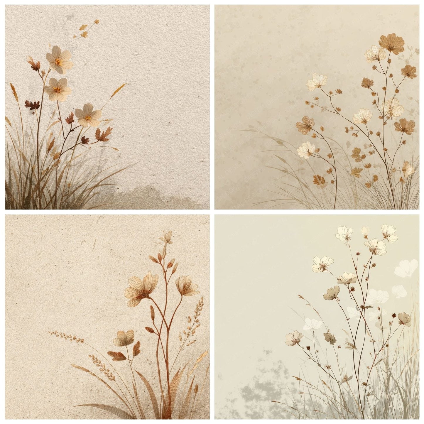 Porcelain Meadow Outline Background Digital Paper Pack (DDD000095)