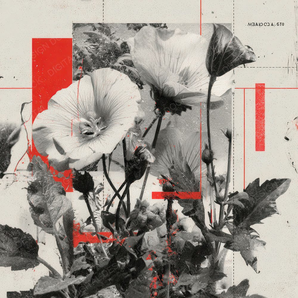 Red Protest Floral Collage Background Digital Paper Pack (DDD000098)