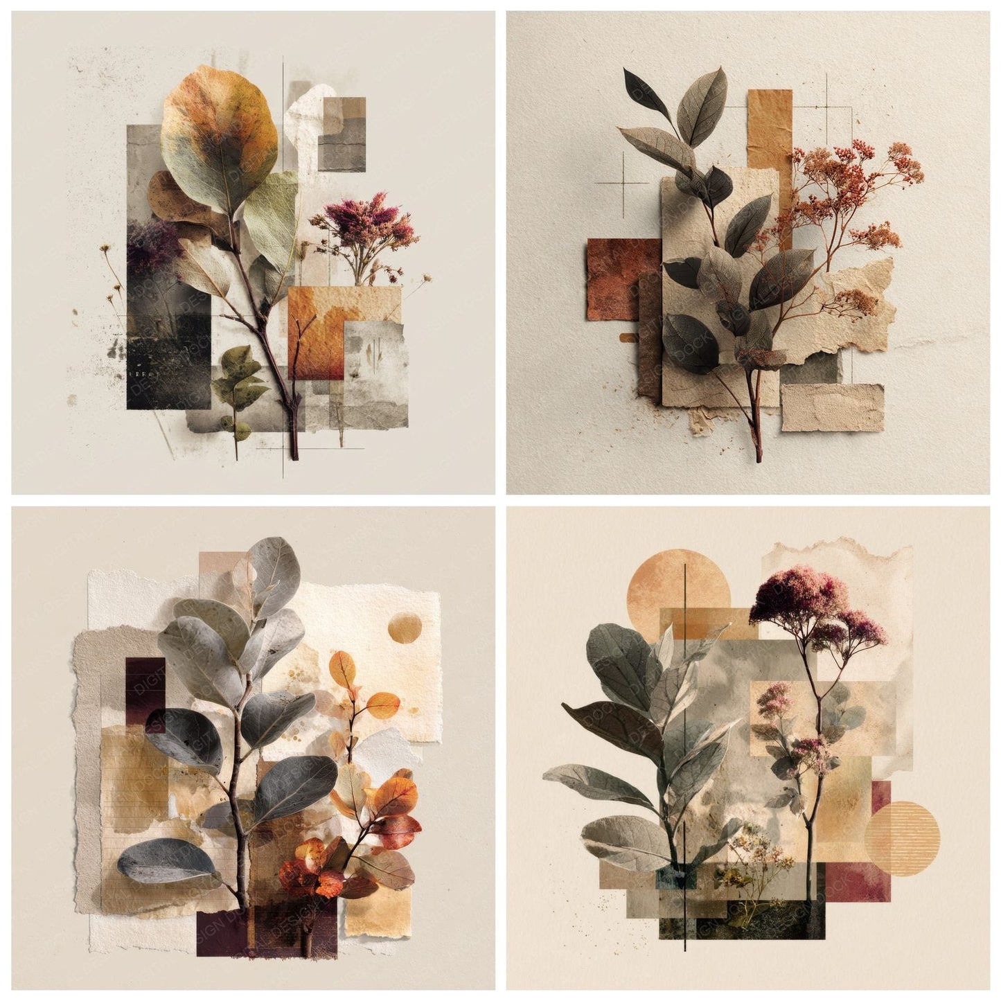 Brown Editorial Botanical Collage Background Digital Paper Pack (DDD000101)
