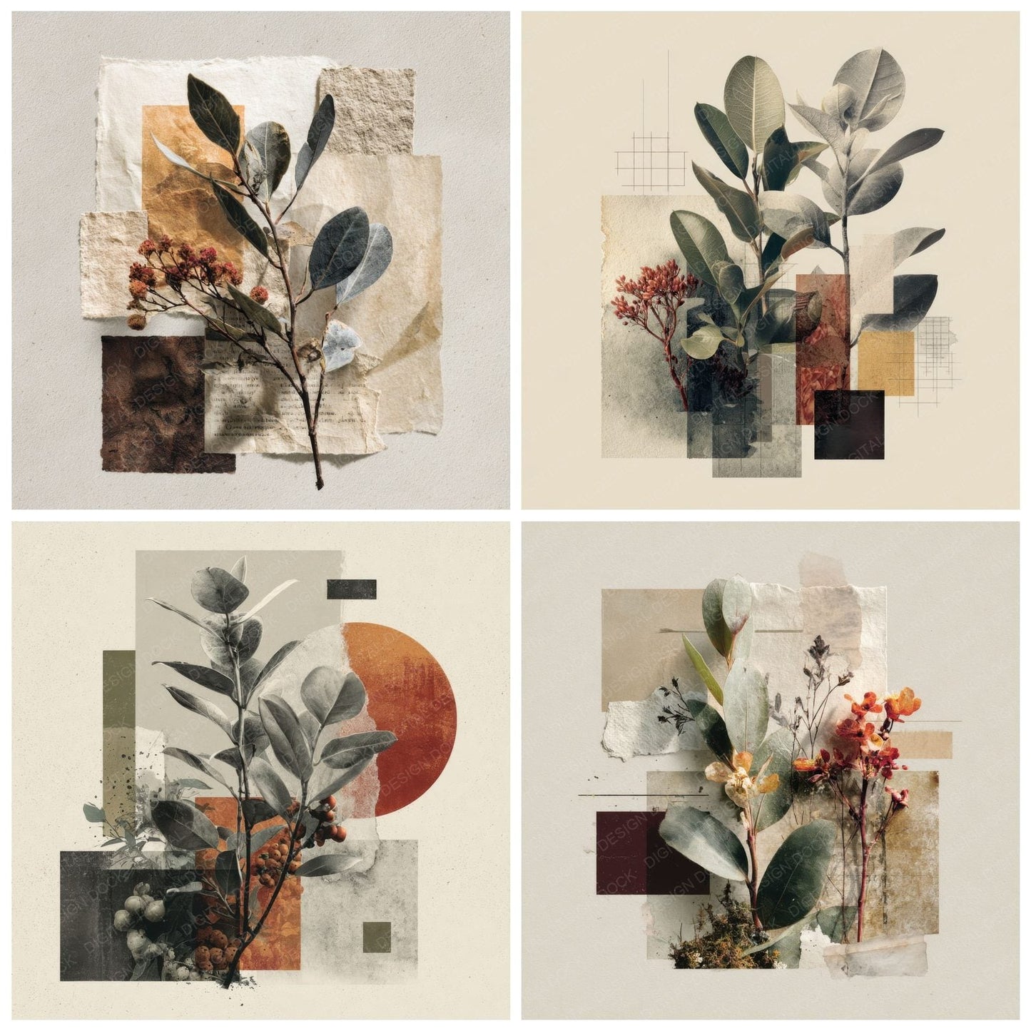 Brown Editorial Botanical Collage Background Digital Paper Pack (DDD000101)