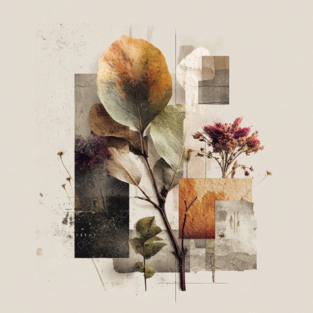 Brown Editorial Botanical Collage Background Digital Paper Pack (DDD000101)