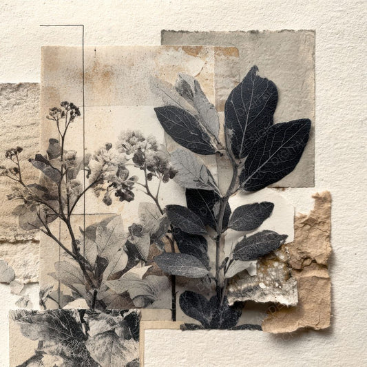 Charcoal Botanical Collage Background Digital Paper Pack (DDD000102)