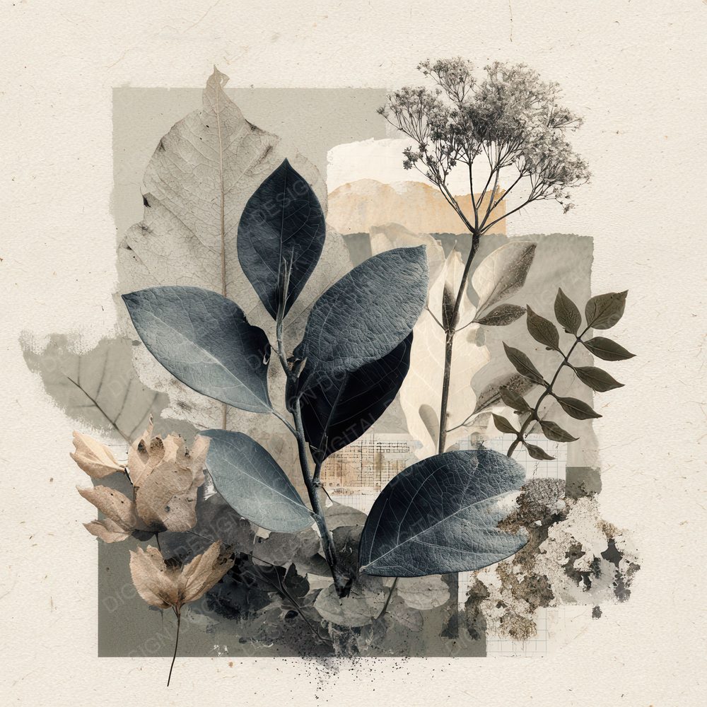 Charcoal Botanical Collage Background Digital Paper Pack (DDD000102)