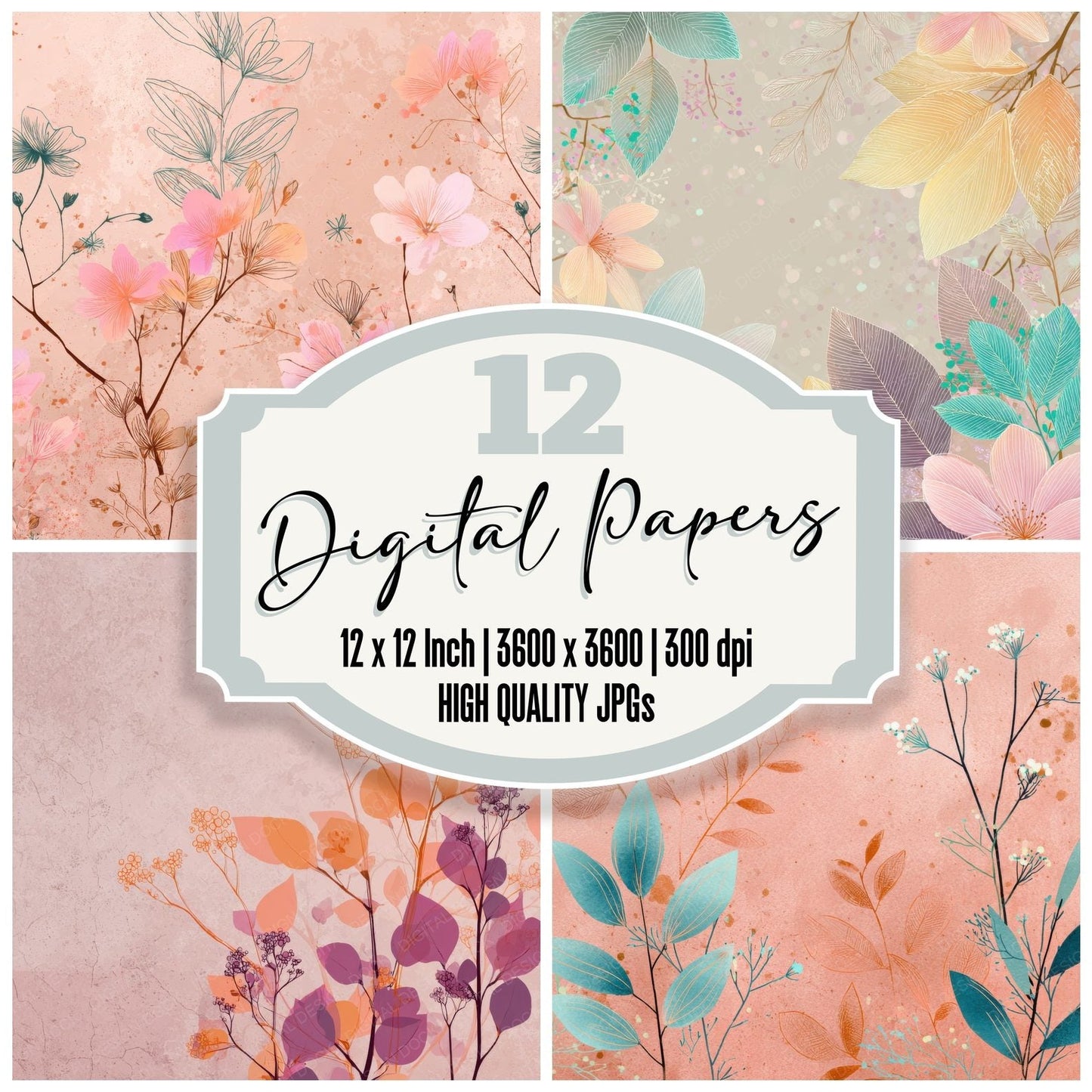 Neon Botanical Blush Digital Paper Pack (DDD000104)
