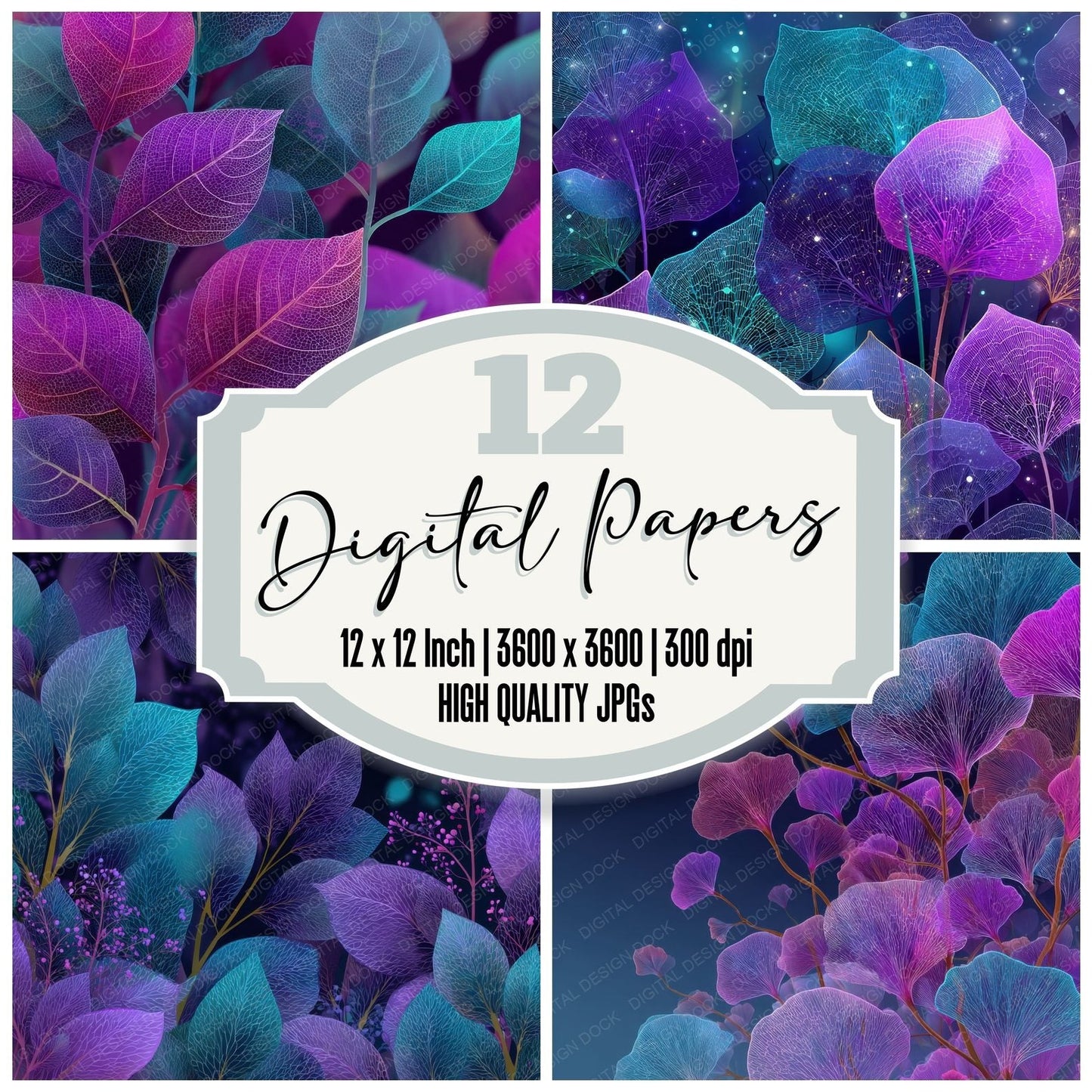 Neon Botanical Future Background Digital Paper Pack (DDD000105)