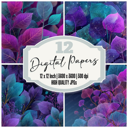 Neon Botanical Future Background Digital Paper Pack (DDD000105)