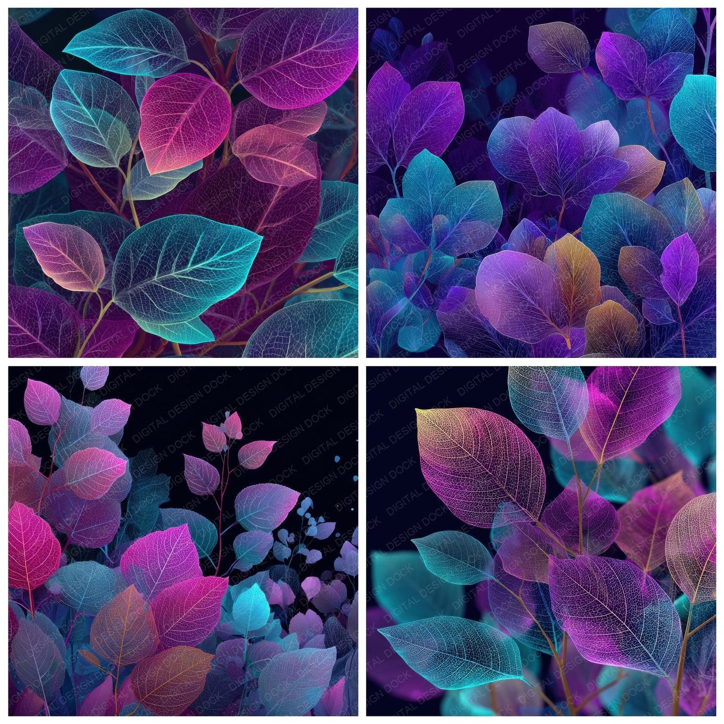 Neon Botanical Future Background Digital Paper Pack (DDD000105)