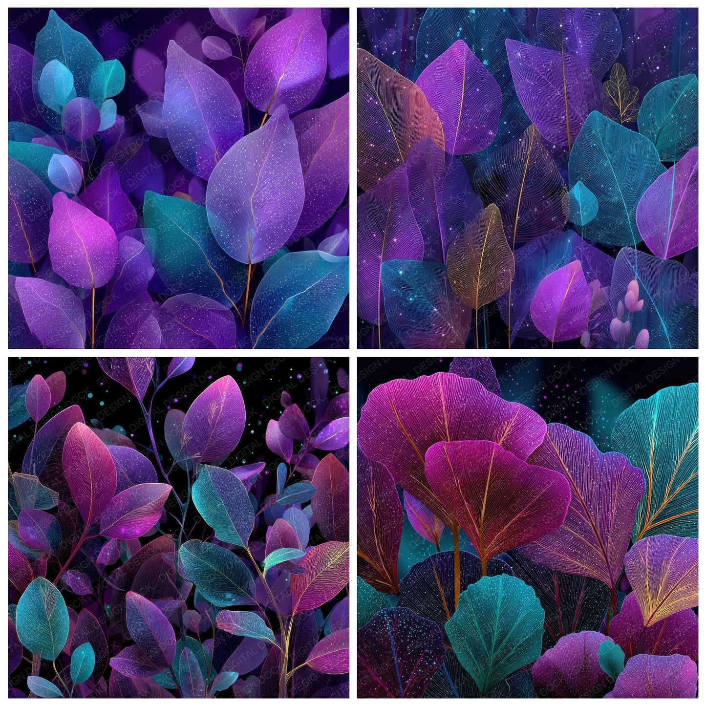 Neon Botanical Future Background Digital Paper Pack (DDD000105)