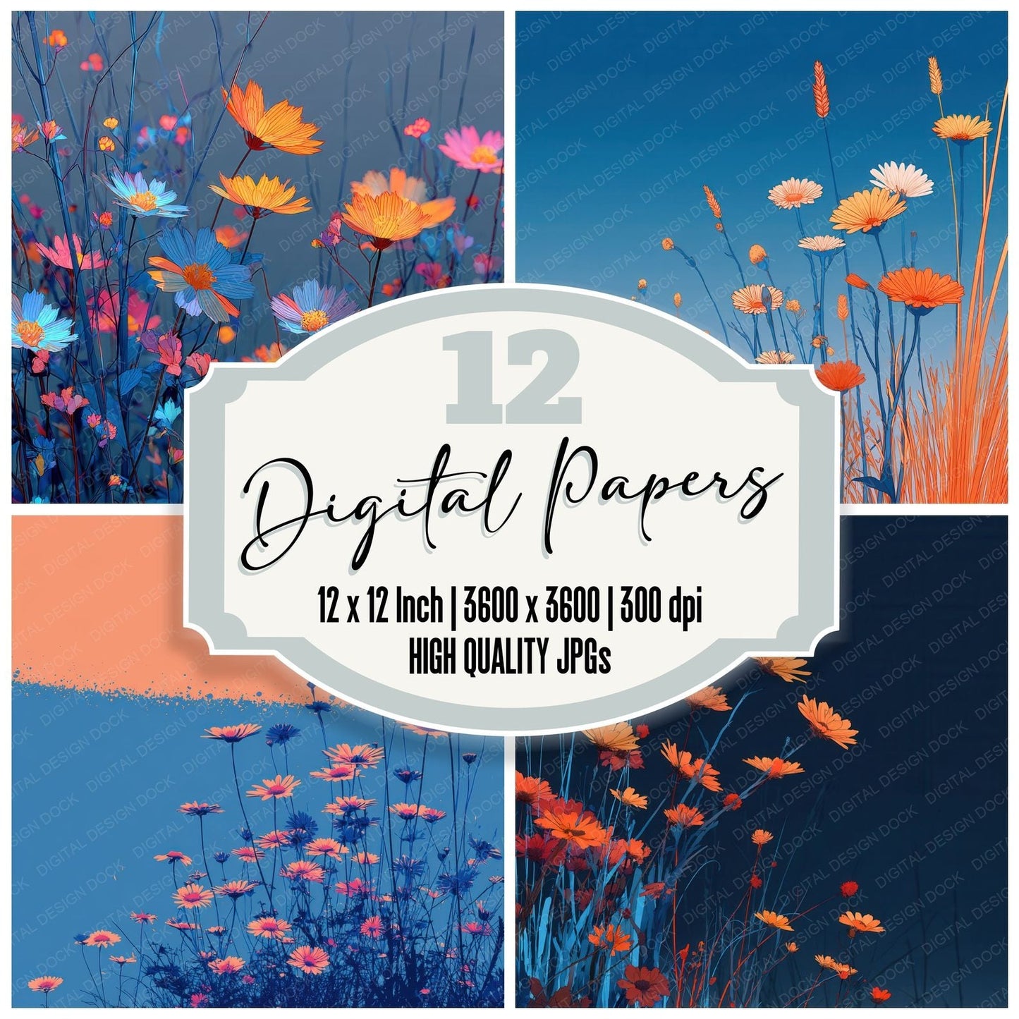 Neon Daisy Wildflower Botanical Digital Paper Pack (DDD000107)