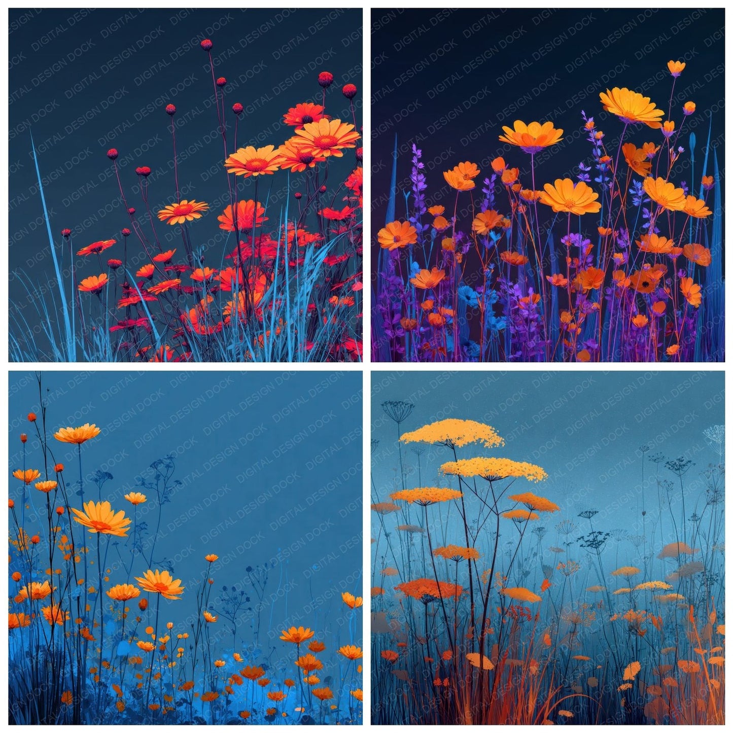 Neon Daisy Wildflower Botanical Digital Paper Pack (DDD000107)